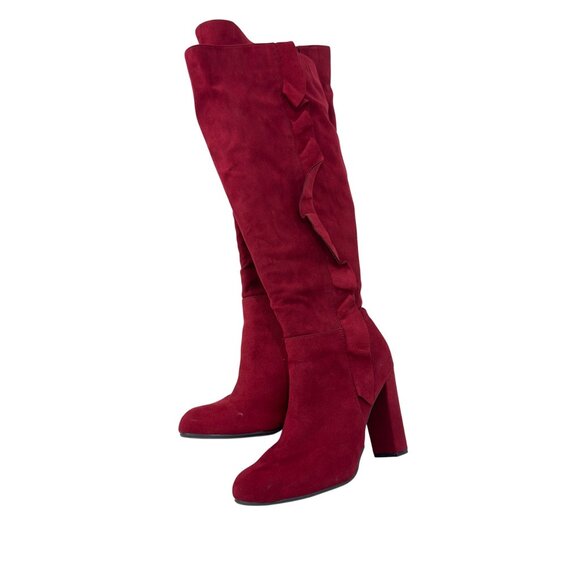 Journee Collection Women Red Knee-High Heeled Boots With Ruffle Detail Size 9 - Picture 12 of 15